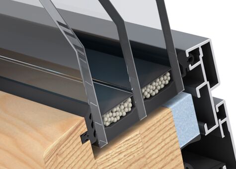 Detailansicht Dichtung UNILUX FineLine Pfosten-Riegel-Fassade aus Holz-Alu