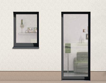 Hausfassade mit UNILUX Fenster ECO100 und Fenstertür ECO100
