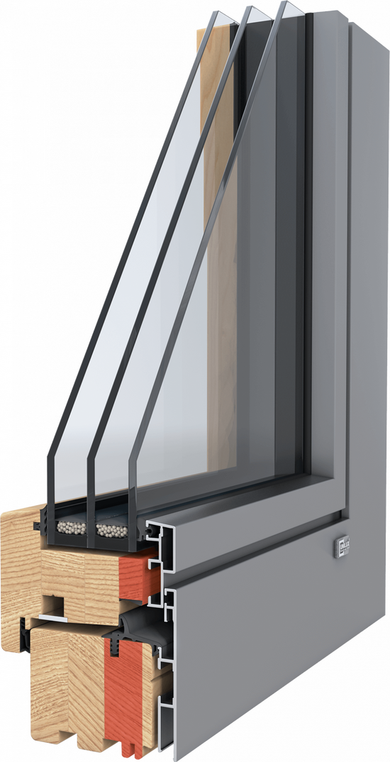 3D-Querschnitt Holz-Alu-Fensterprofil DesignLine07