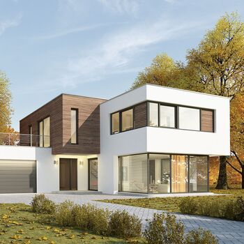Modernes Wohnhaus im Bauhausstil mit großforamtigen UNILUX PureLine Integralfenstern