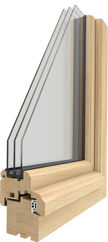 3D-Querschnitt UNILUX Holzfensterprofil schräg