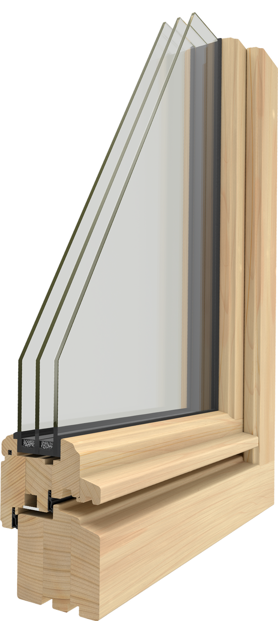 3D-Querschnitt UNILUX Holzfensterprofil schräg