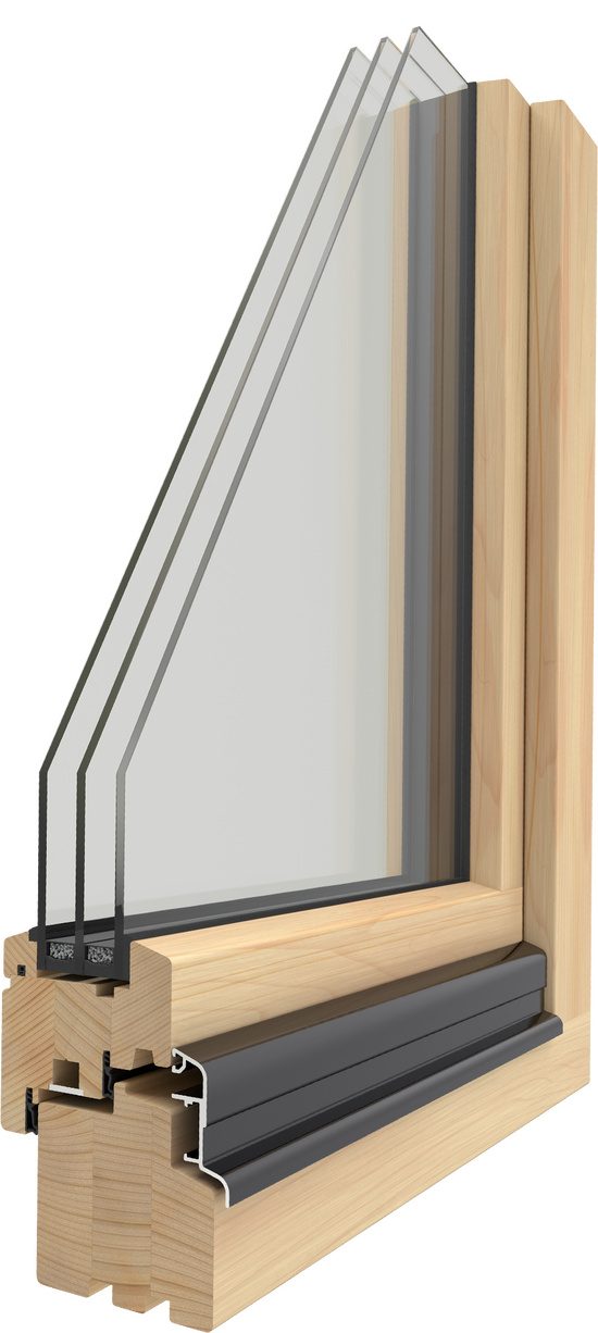 3D-Querschnitt UNILUX Holzfensterprofil schräg
