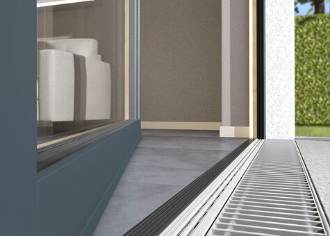 Detailansicht UNILUX Holz-Alu-Tür mit barrierefreier Nullschwelle