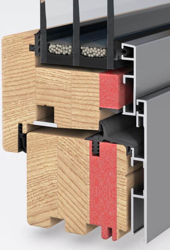 3D-Querschnitt Holz-Alu-Fensterprofil Dämmkern ModernLine07
