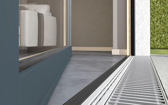 Detailansicht UNILUX Holz-Alu-Tür mit barrierefreier Nullschwelle