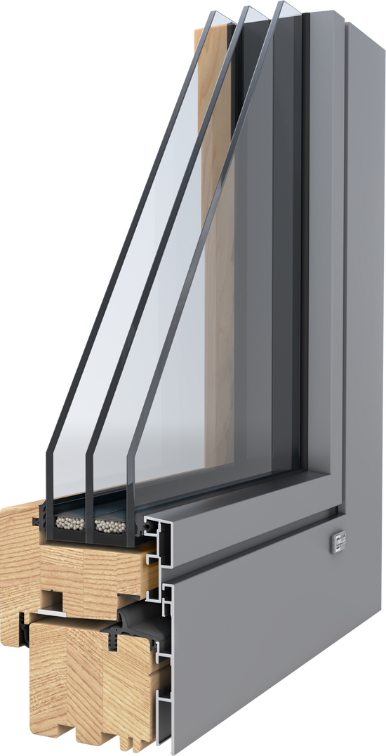 3D-Querschnitt Holz-Alu-Fensterprofil DesignLine08