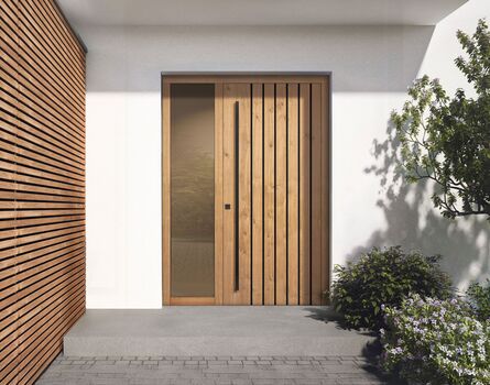 Einbaustuation einer Holz-Haustüre in grau in einem modernen Haus