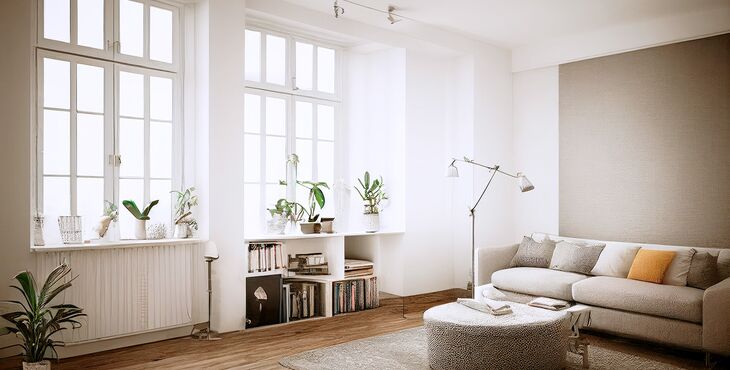 Modern eingerichtete sonnige Altbauwohnung mit Holz Meisterfenster Denkmal mit Sprossen