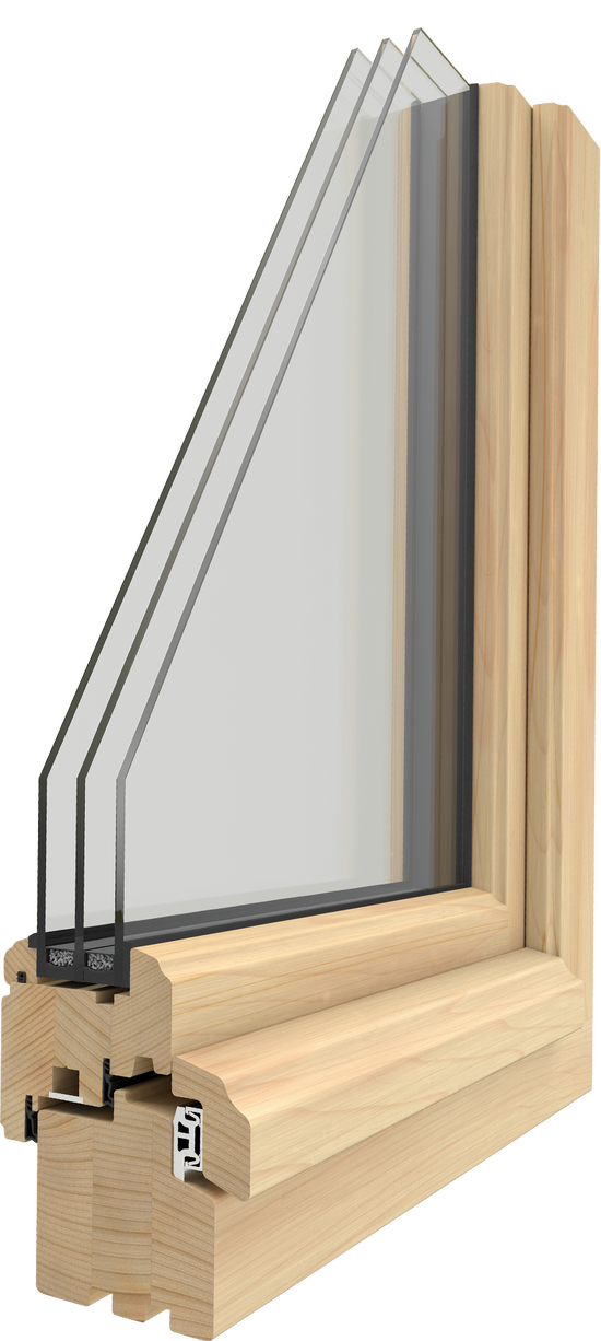 3D-Querschnitt UNILUX Holzfensterprofil schräg