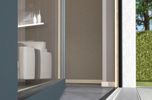 Detailansicht UNILUX Holz-Alu-Tür mit barrierefreier Nullschwelle