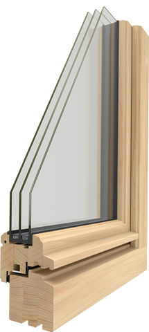 3D-Querschnitt UNILUX Holzfensterprofil schräg
