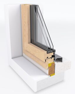 3D-Querschnitt Einbau UNILUX Holz-Alu-Fenster