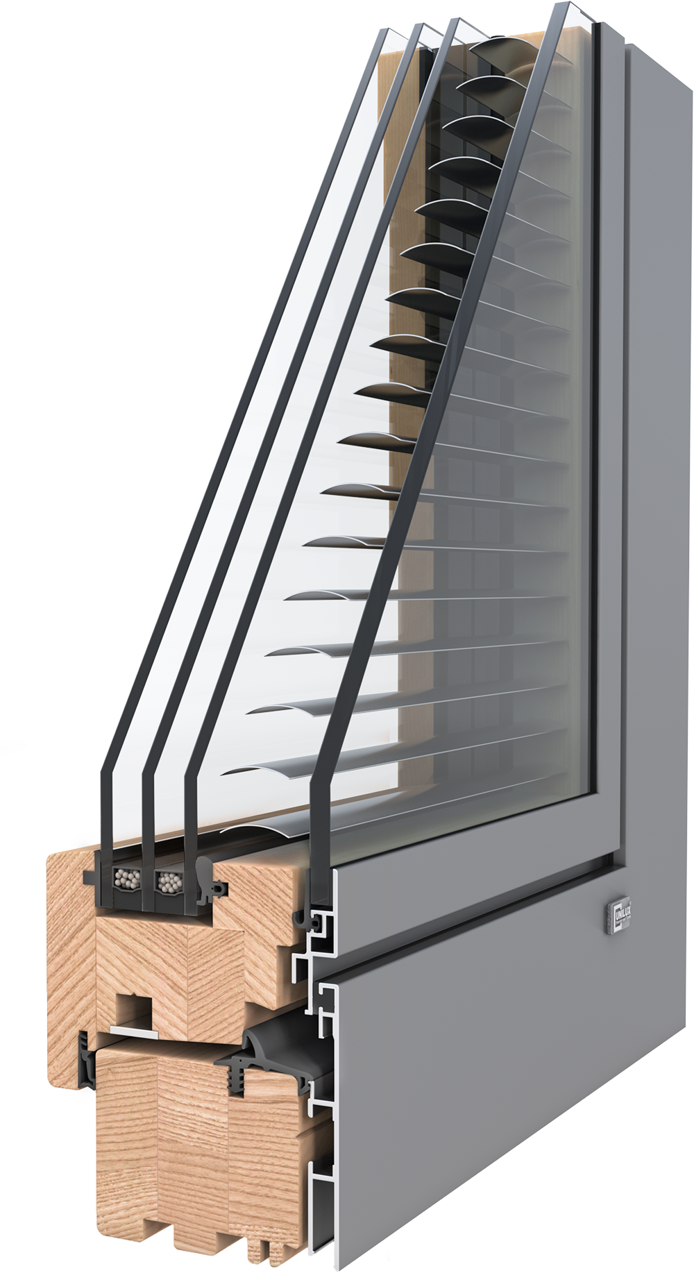 3D-Querschnitt Holz-Alu-Fensterprofil DesignLine