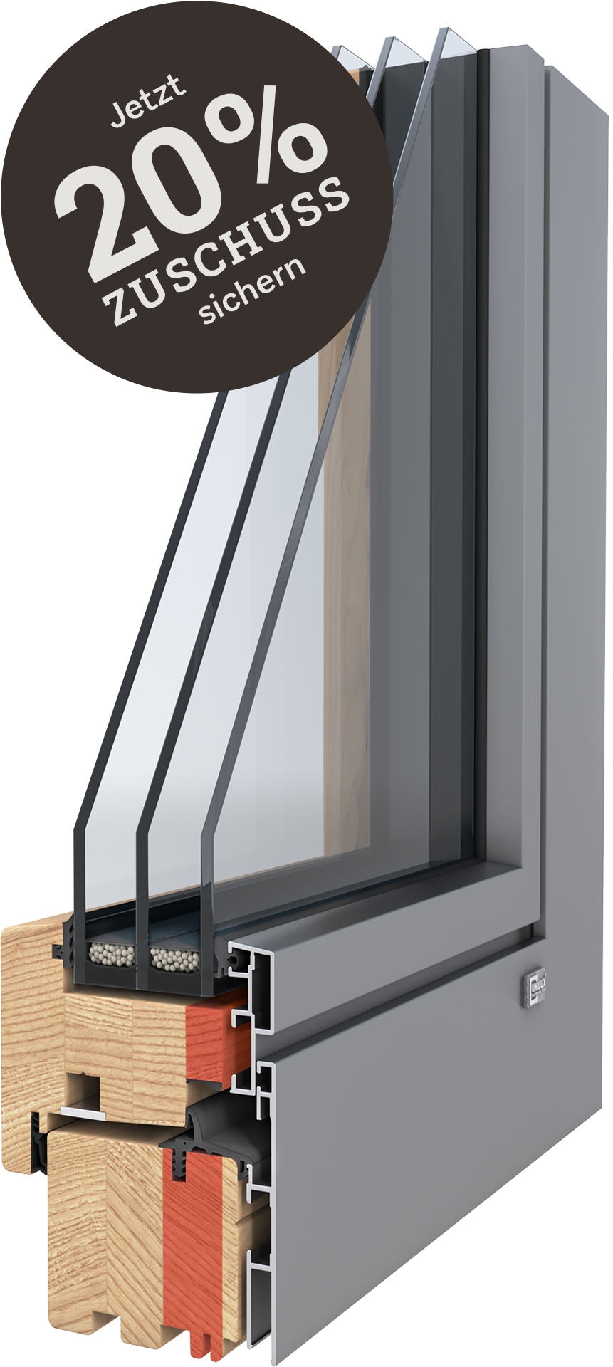 3D-Querschnitt Holz-Alu-Fensterprofil DesignLine07