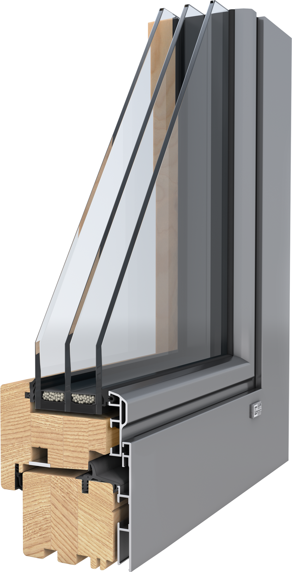 3D-Querschnitt Holz-Alu-Fensterprofil DesignLine08