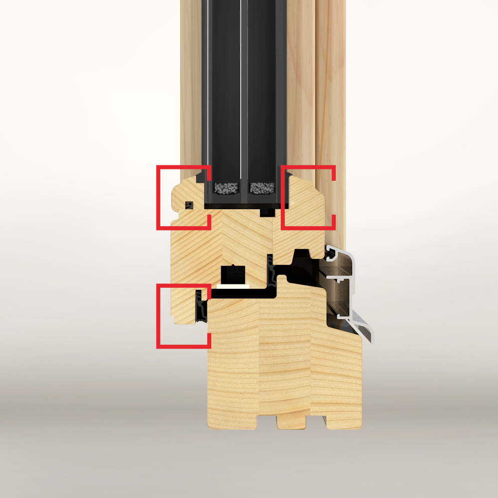 3D-Querschnitt UNILUX Holzfensterprofil