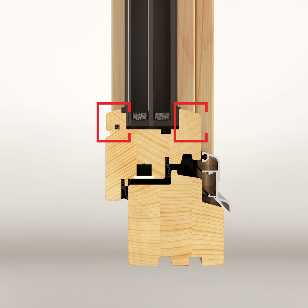 3D-Querschnitt UNILUX Holzfensterprofil